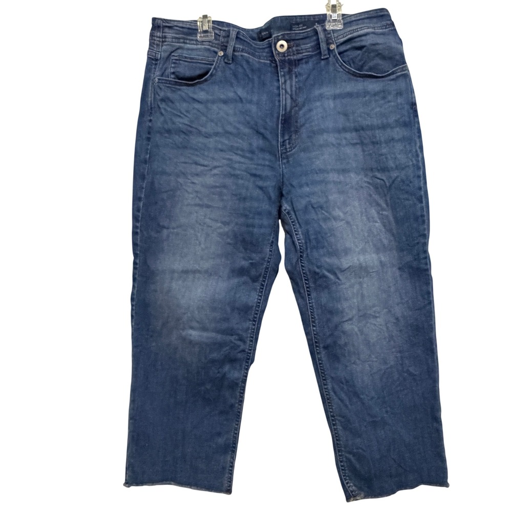 J. Jill Denim High Rise Straight Leg Crop Jeans Blue Raw Hem 14P